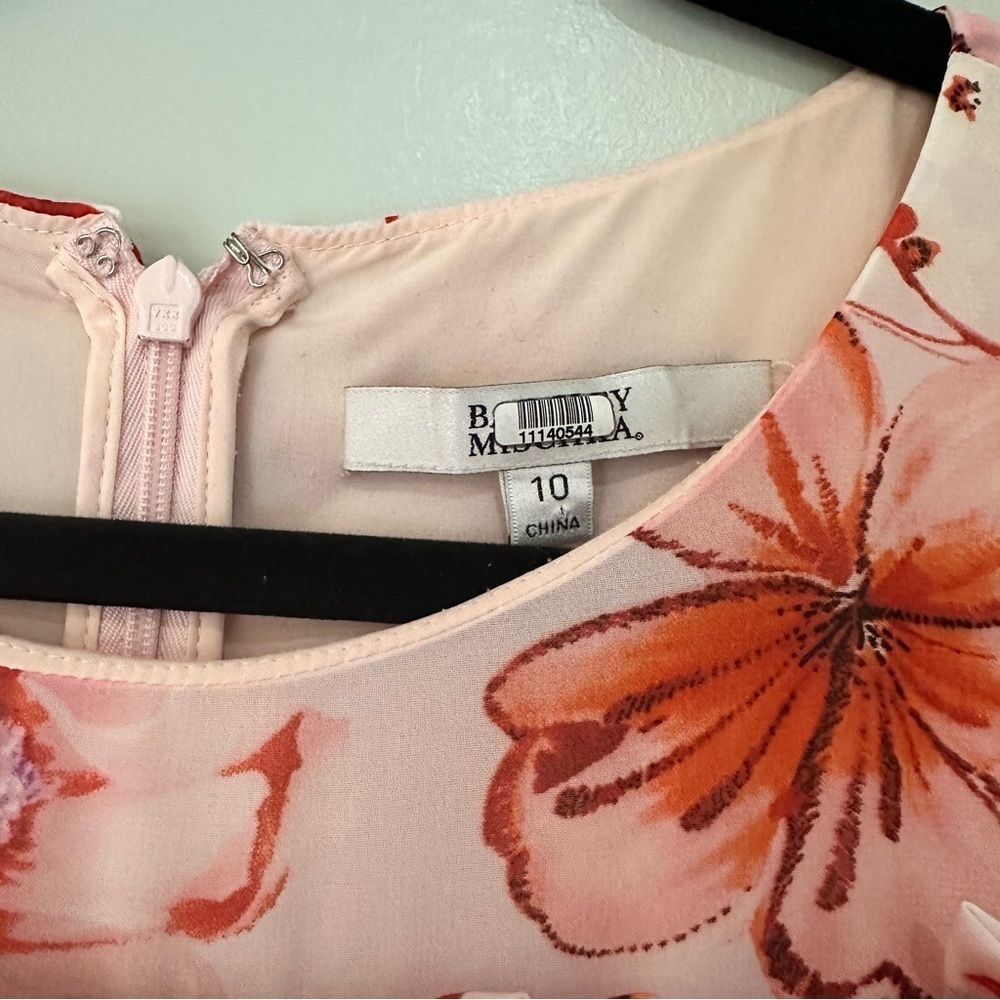 Badgley Mischka Tiered Ruffle Floral Dress Pink Mini Size 10 RTR Designer - Picture 7 of 14